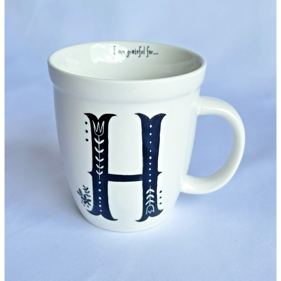 Natural Life I Am Grateful For Coffee Mug Cup Monogrammed Letter H - Picture 1 of 8